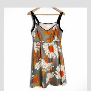 Anthropologie Moulinette Soeurs Silk Dress Empire Waist Grey Orange A-Line Fit 6